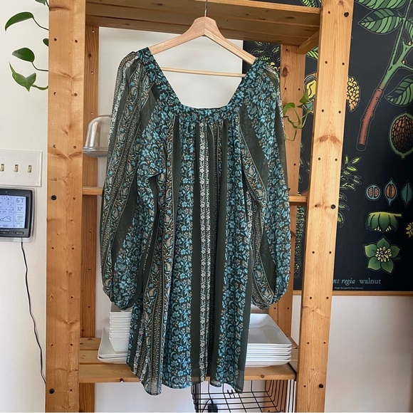 Anthropologie Blue Green Floral Sona Tunic Mini Dress Small - Picture 6 of 16